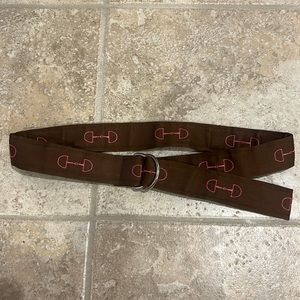 Top it Off Brown Pink Horsebit Fabric Belt